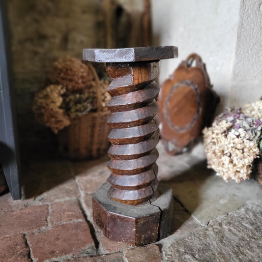 Primitive French Oak Wine Press Screw-form Plant Stand or Plinth, c.1890