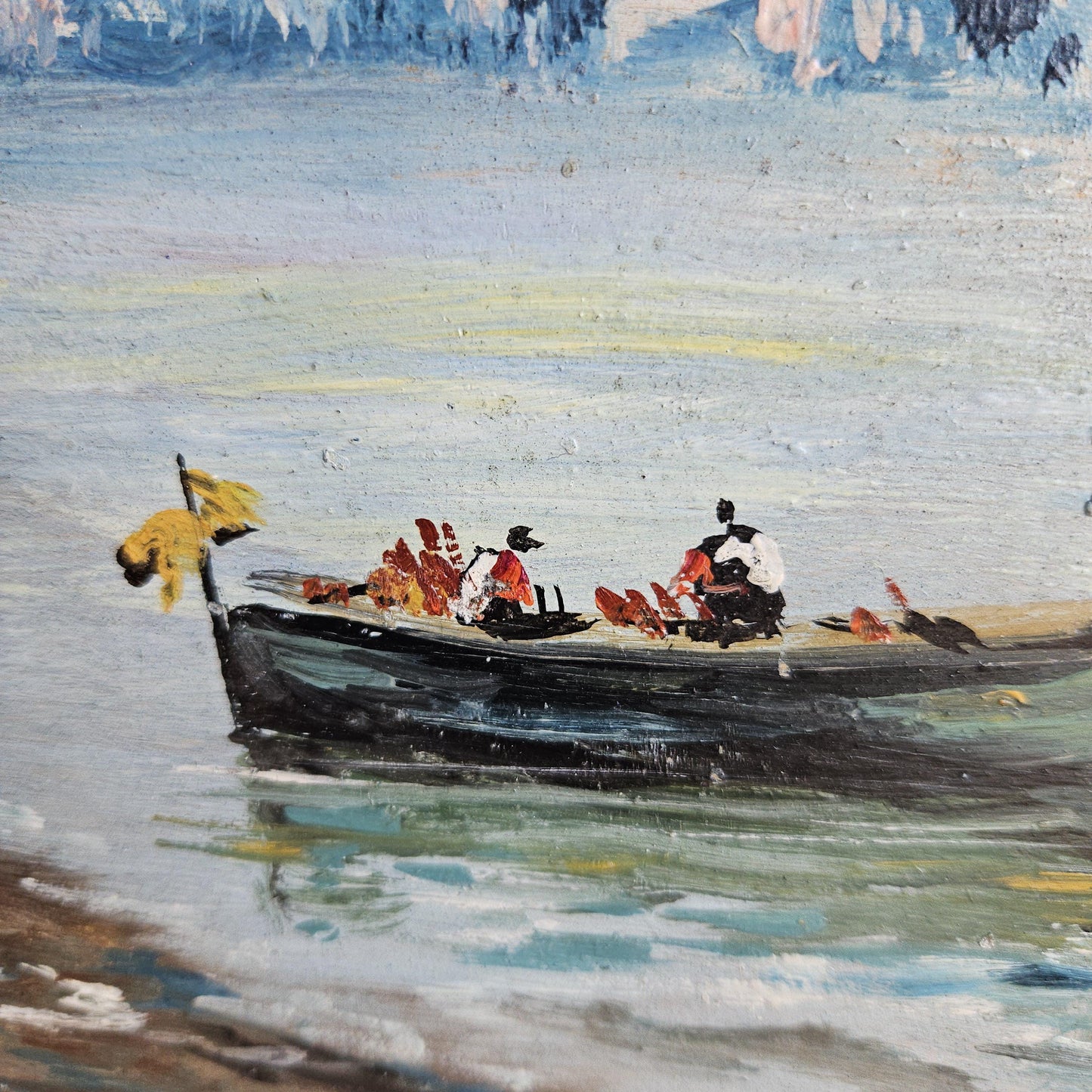 Bay of Naples Oil Painting on Board with Smoking Vesuvius, Italy c.1900