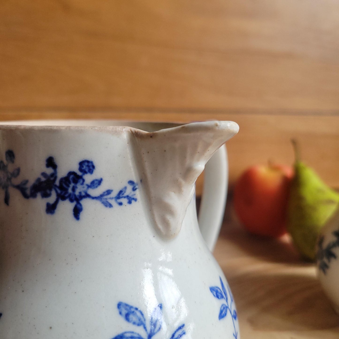 Pair of St Uze Blue and White Milk Jugs, Matching Floral Designs, France c.1910