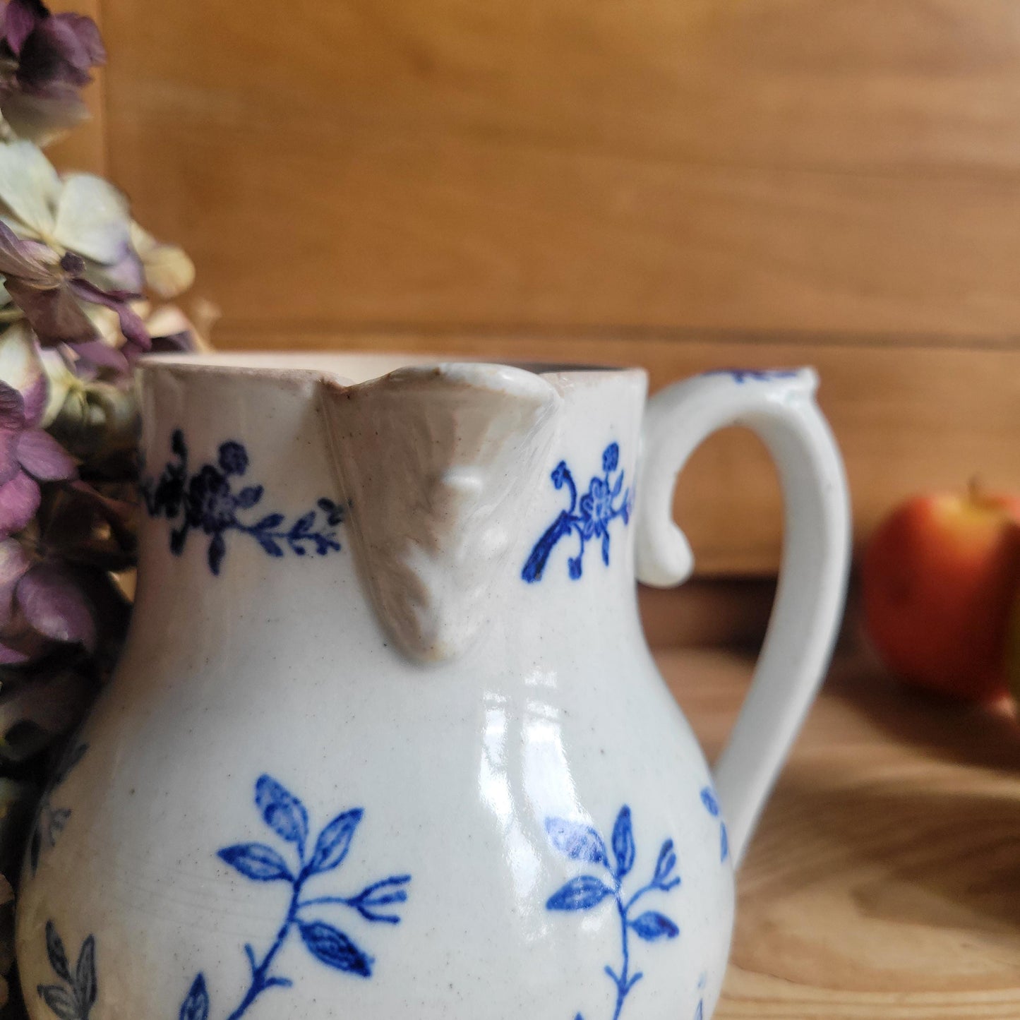 Pair of St Uze Blue and White Milk Jugs, Matching Floral Designs, France c.1910