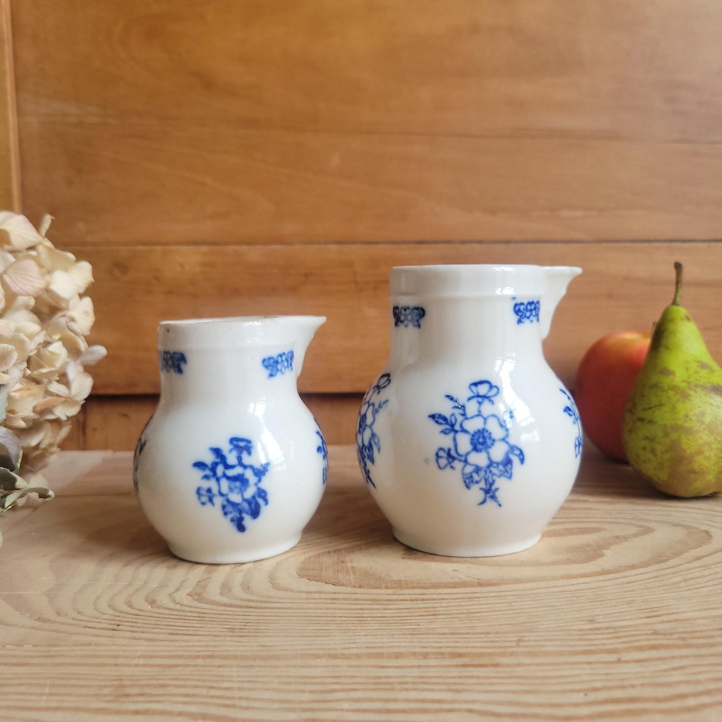 Pair of Small St Uze Pitchers with Offset Handles, France c.1900