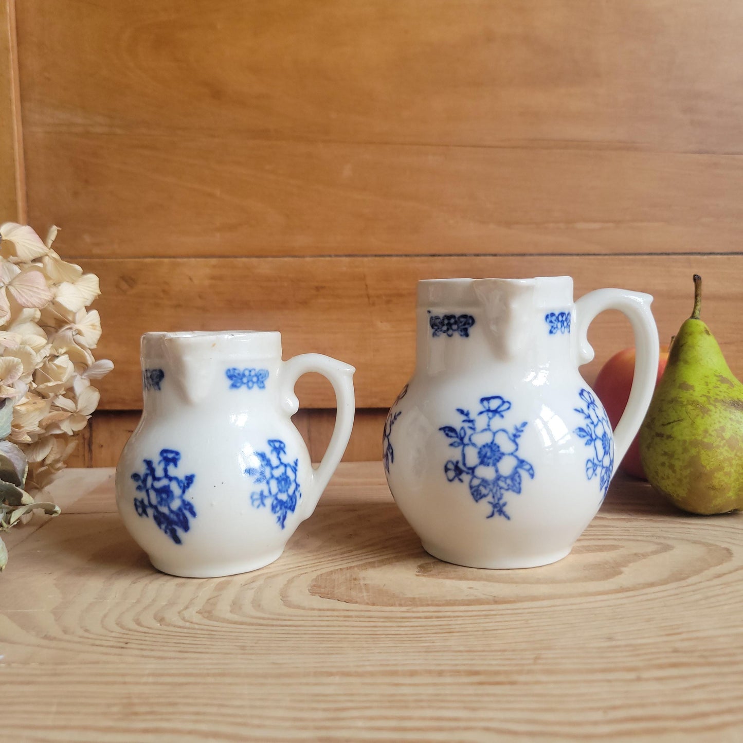Pair of Small St Uze Pitchers with Offset Handles, France c.1900