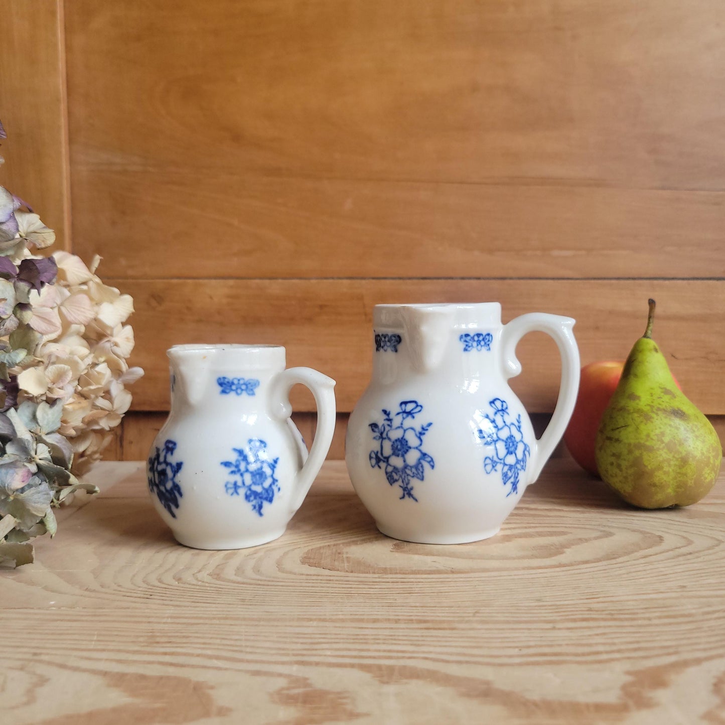 Pair of Small St Uze Pitchers with Offset Handles, France c.1900