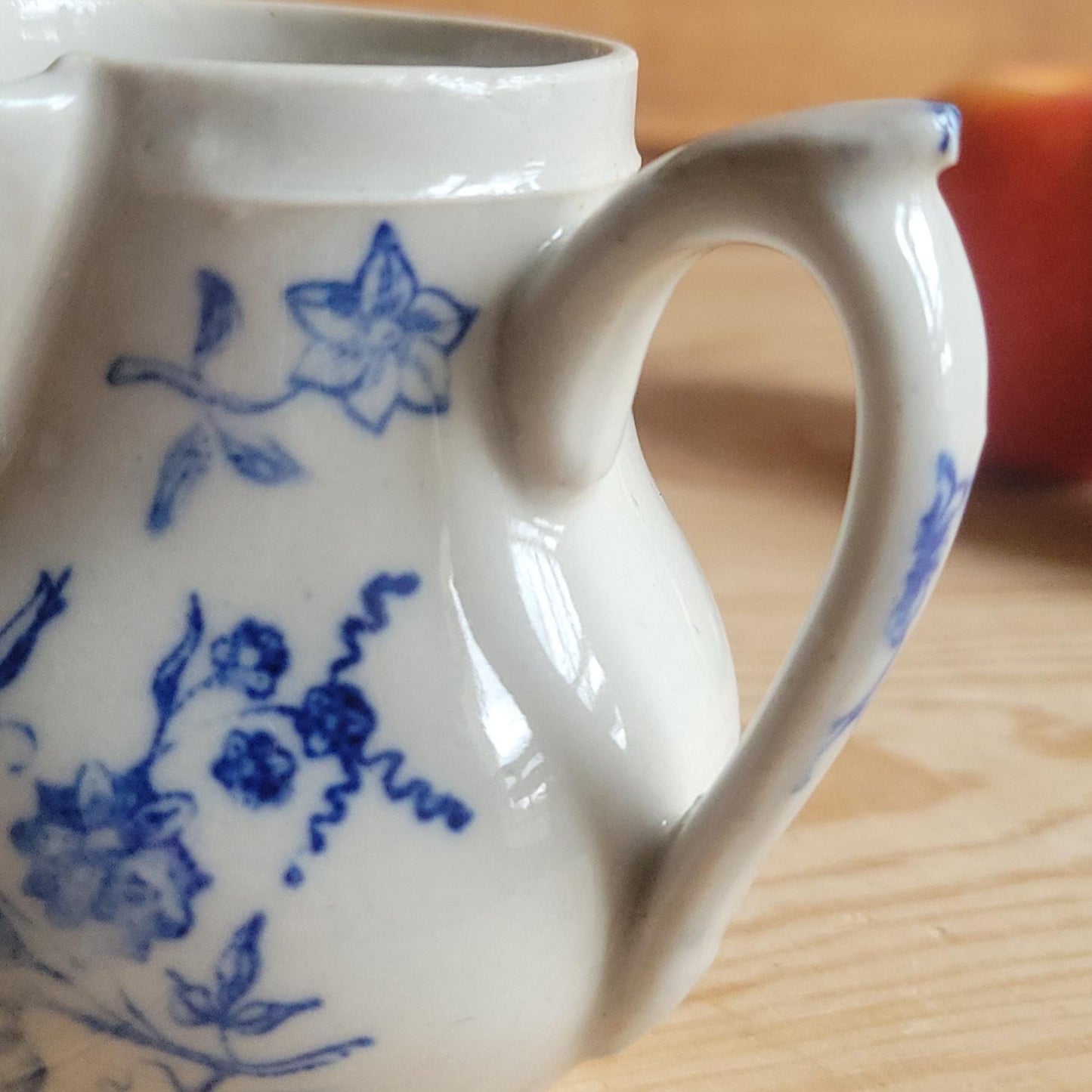 Small St Uze Pitcher with Rich Blue Floral Decoration, France c.1900
