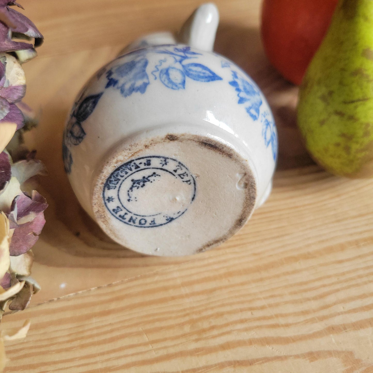 Small St Uze Pitcher with Rich Blue Floral Decoration, France c.1900