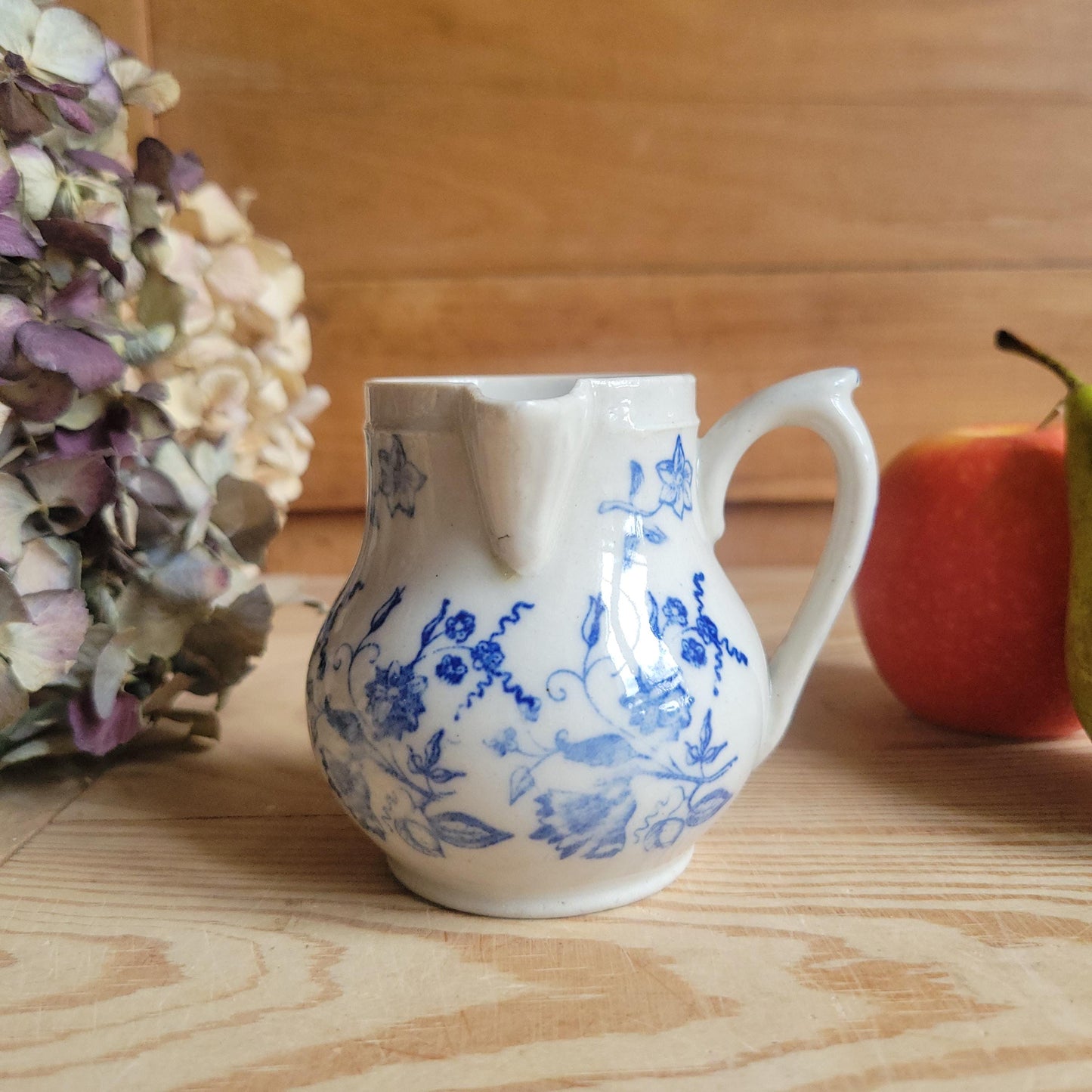 Small St Uze Pitcher with Rich Blue Floral Decoration, France c.1900