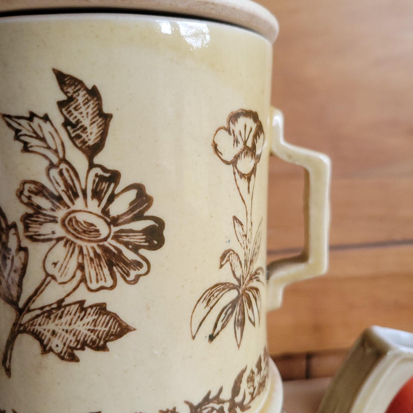 Rare Antique brown St Uze Tisane Set, Floral Stoneware, France c.1890