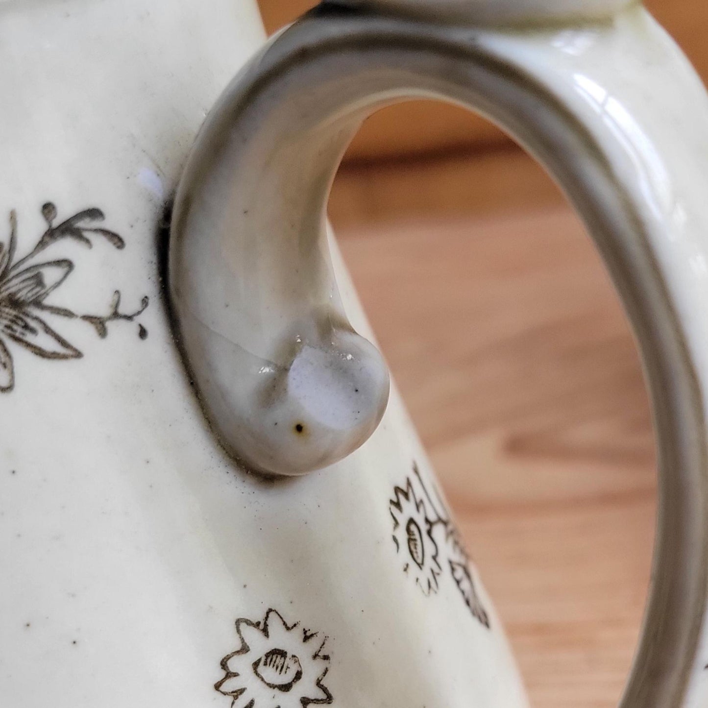 Antique Brown St Uze Teapot with Moulded Spout, France c.1920