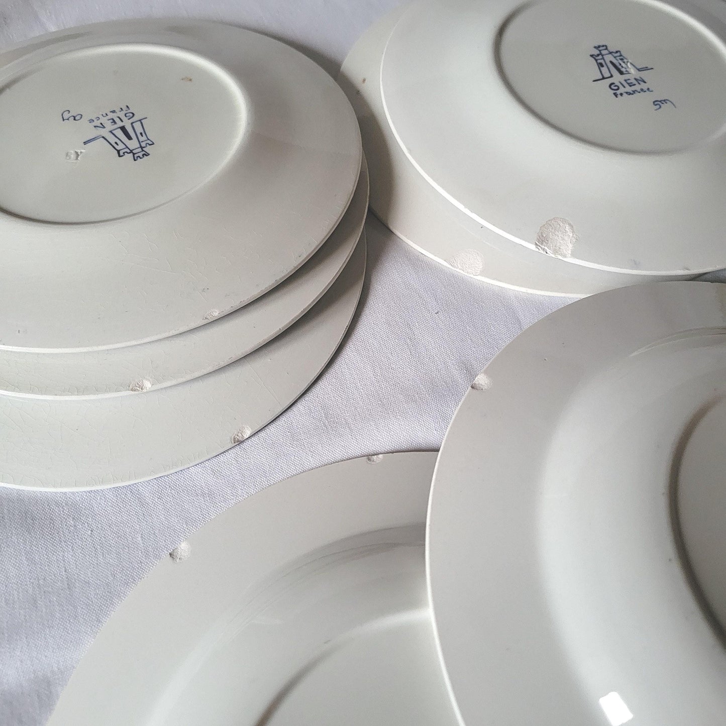 Vintage Gien Dinner Service, 62 pc Blue Red Transferware, France