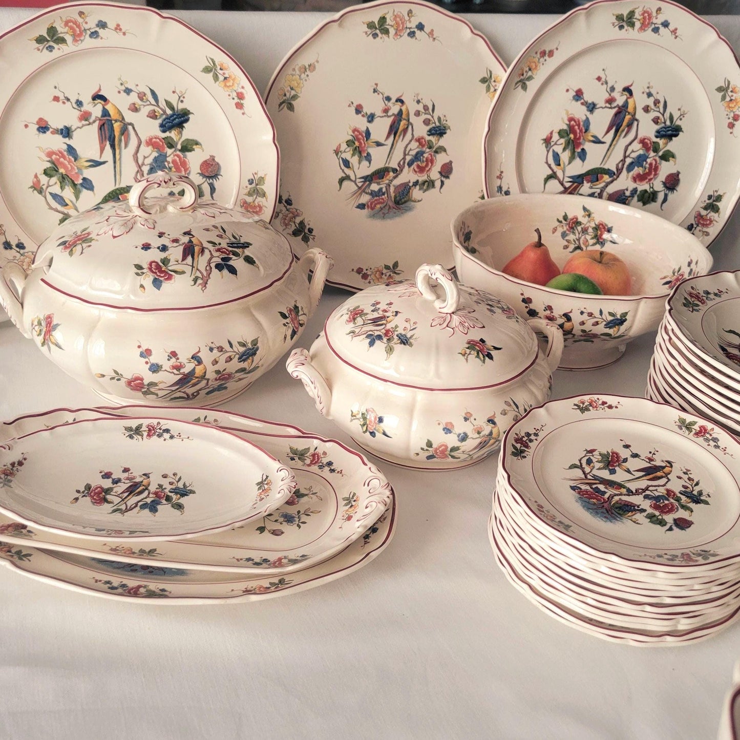 Vintage Villeroy & Boch 12-24 Place Dinner Service, Phoenix Bird Floral Design, 60pc