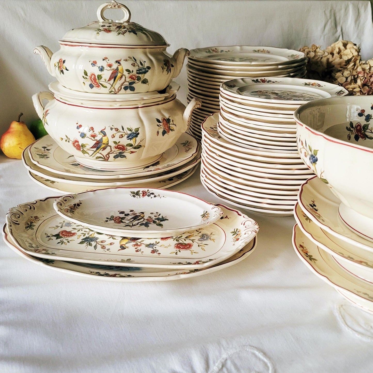 Vintage Villeroy & Boch 12-24 Place Dinner Service, Phoenix Bird Floral Design, 60pc