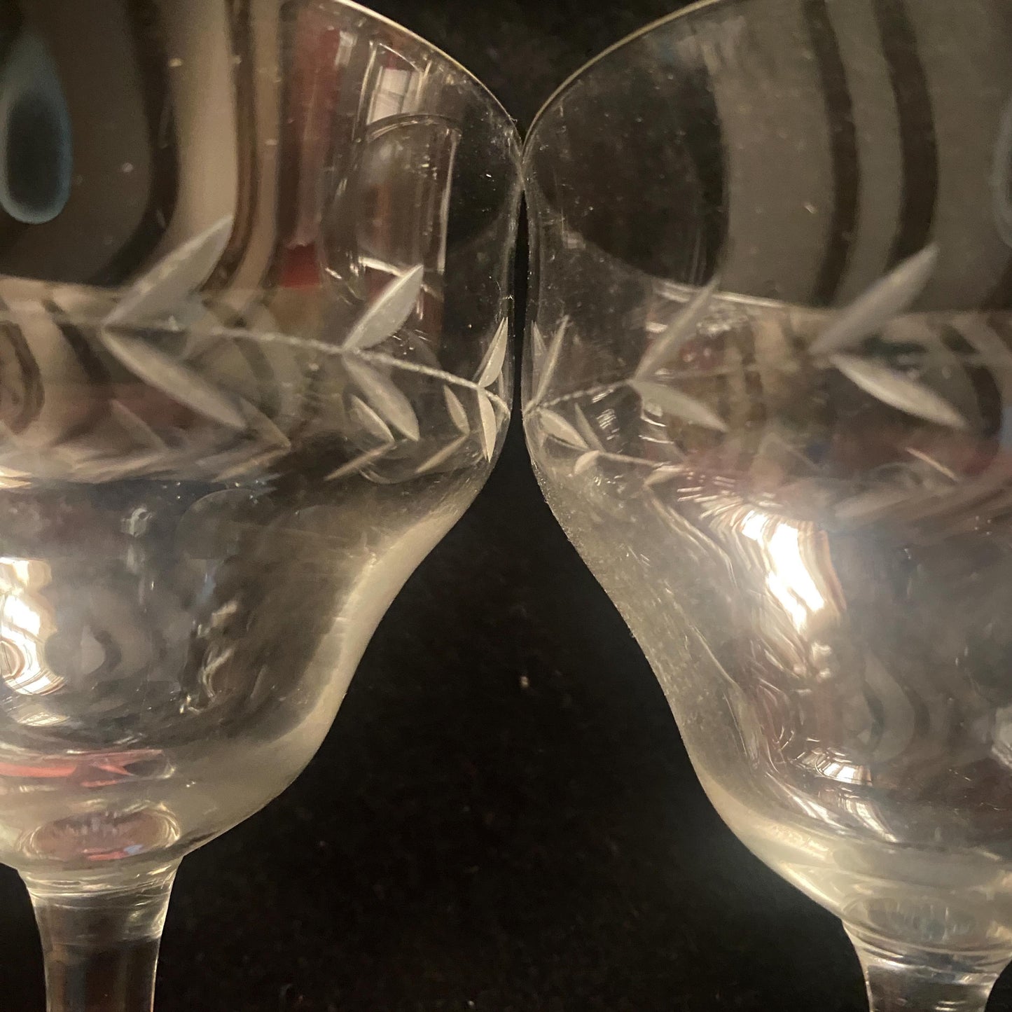 Set of 10 (9+1 free) French wine glasses, stemmed glasses for wine, engraved cut crystal c1920-1940
