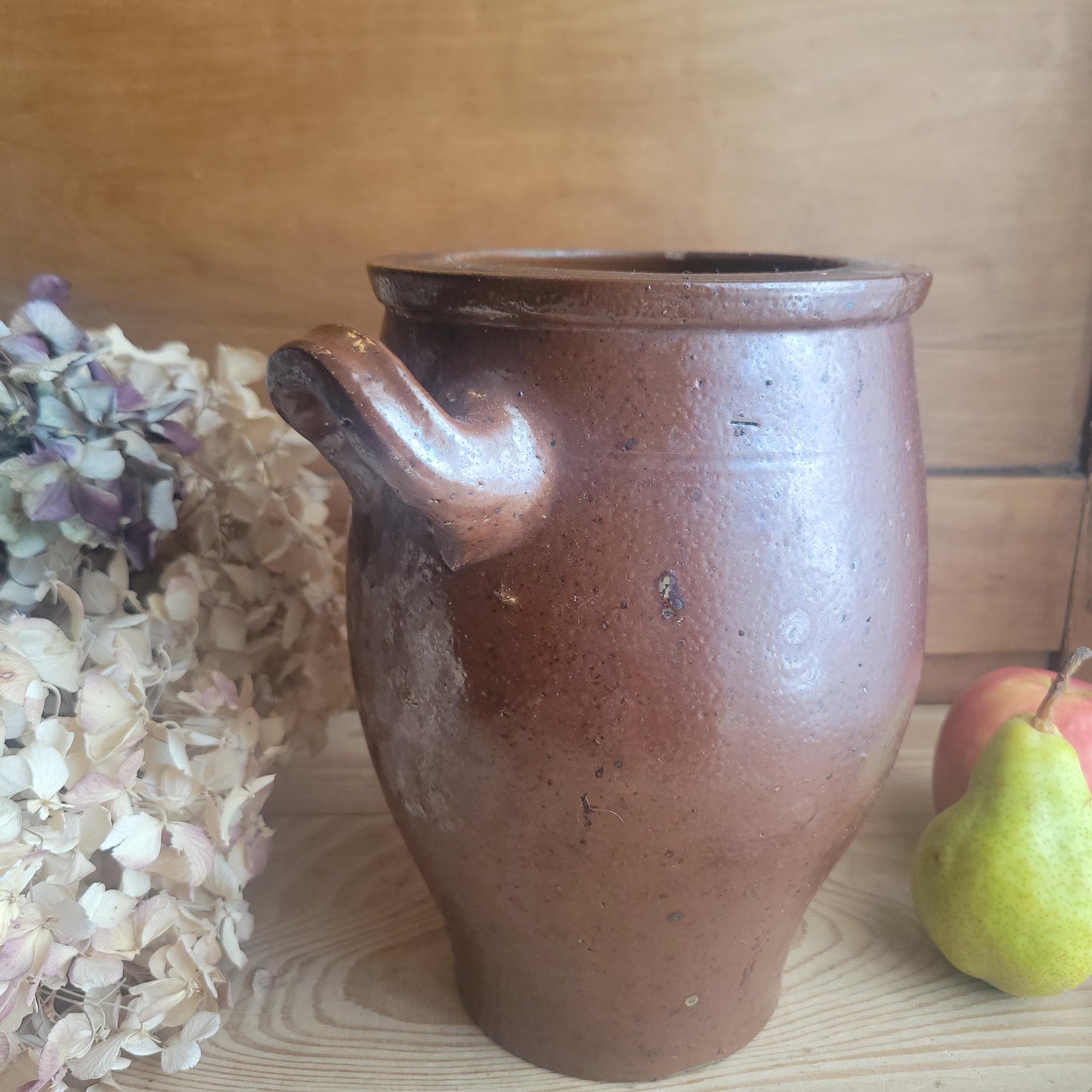 Vintage French salt or Confit Pot - richly glazed handled stoneware, chocolate brown, early to mid 1900s