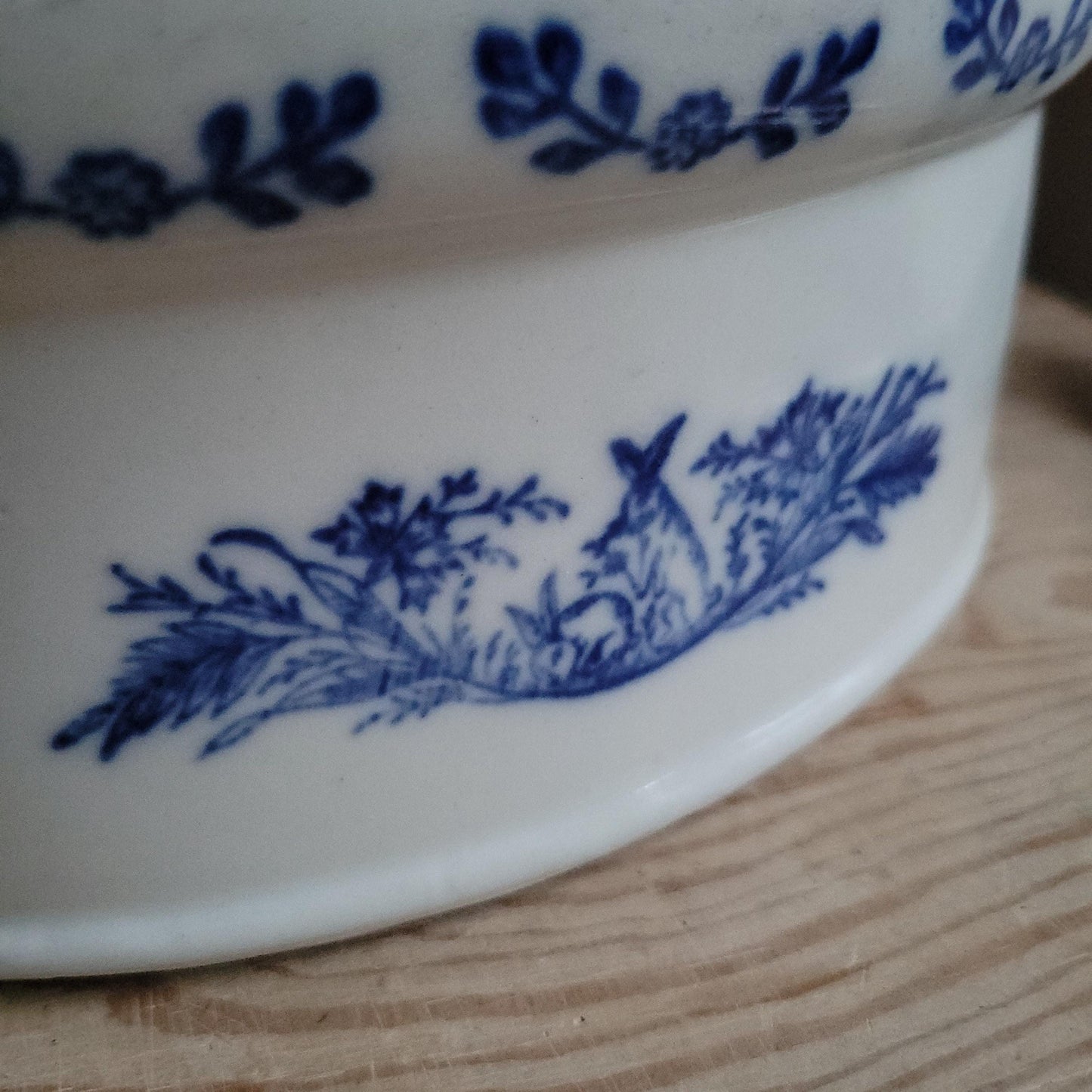 Large St Uze lidded terrine dish with Blue Floral & rabbit decoration, France c.1900