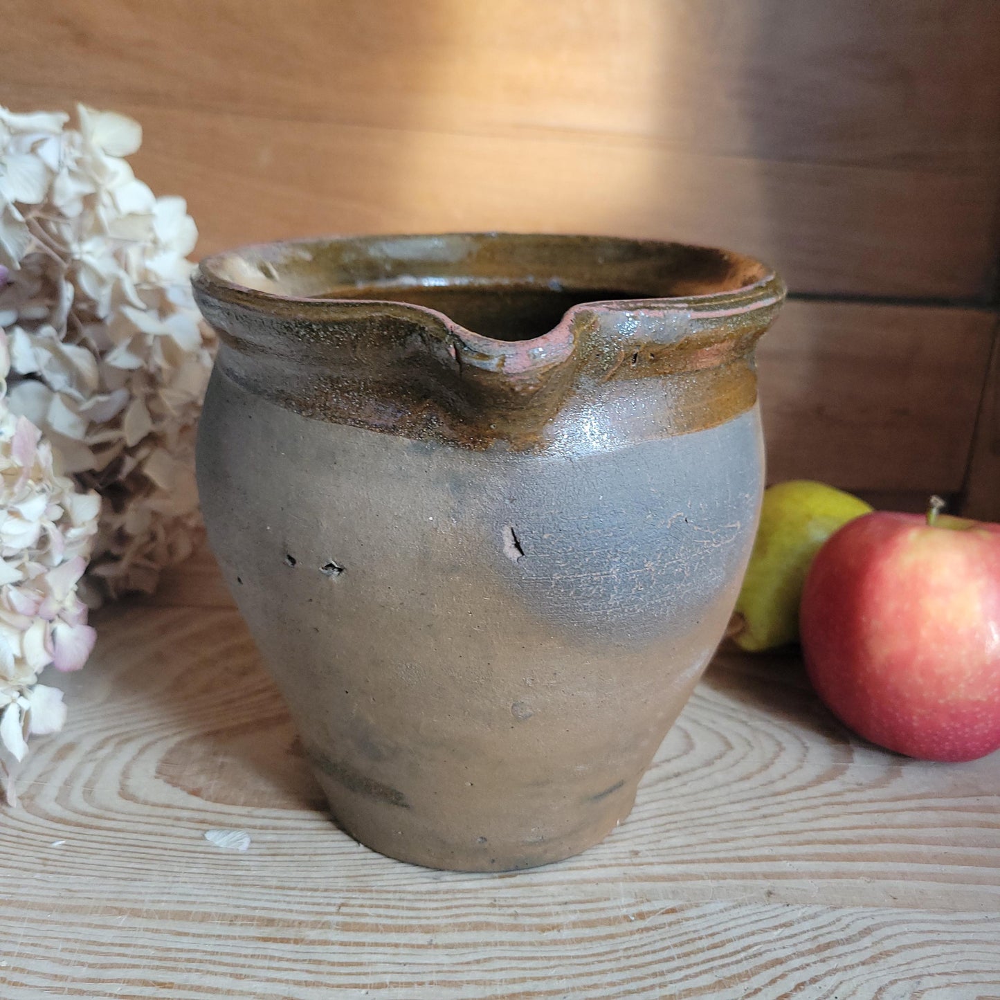 Antique Stoneware Jug, Part Glazed Interior and Rim, Dijon Region France c.1920