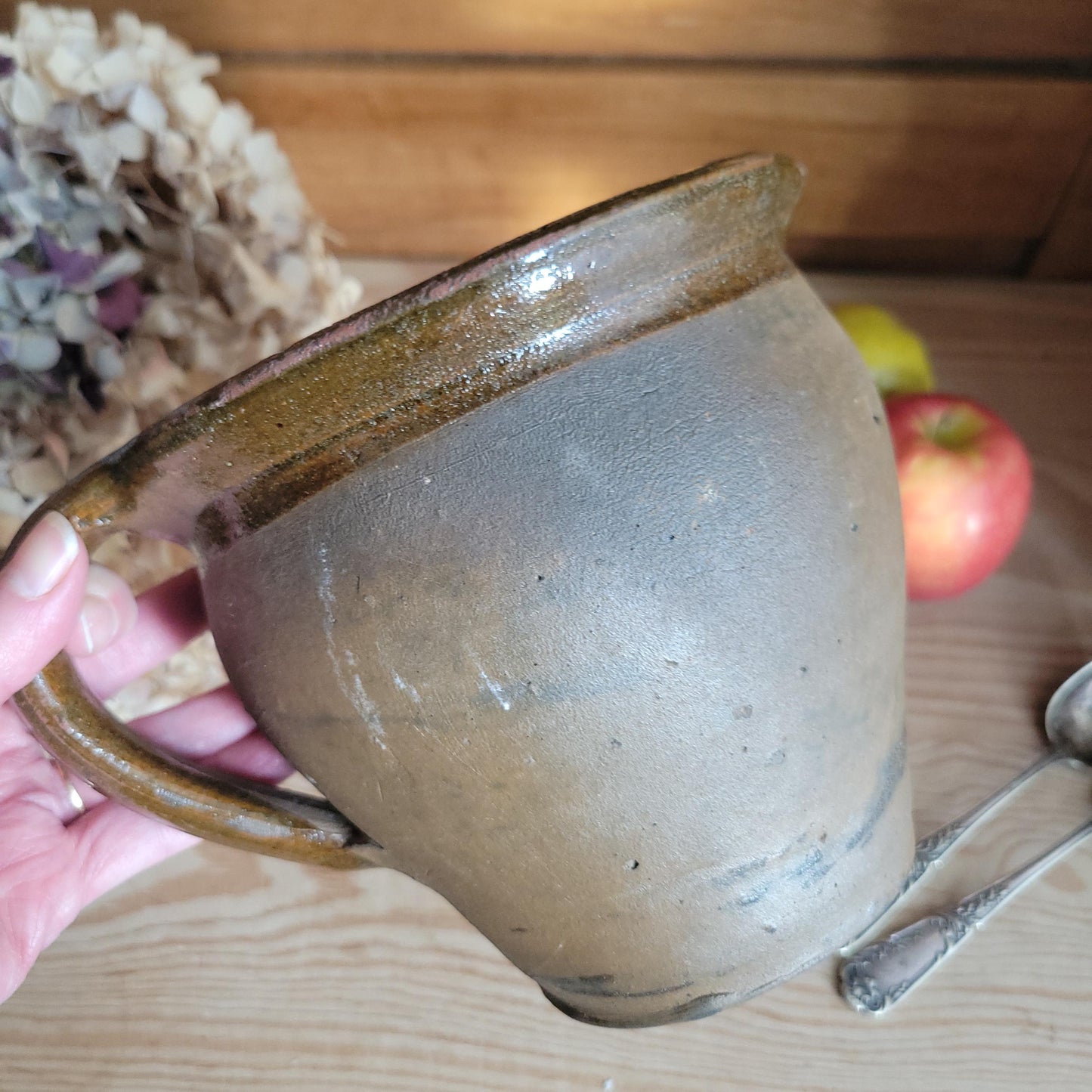 Antique Stoneware Jug, Part Glazed Interior and Rim, Dijon Region France c.1920
