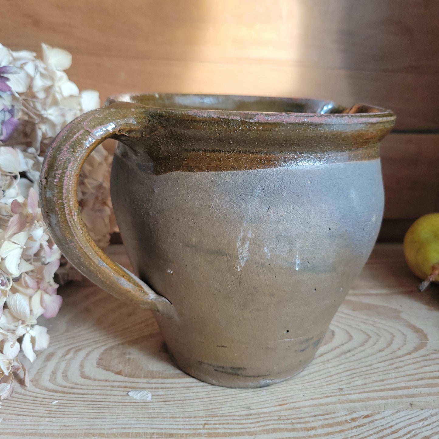 Antique Stoneware Jug, Part Glazed Interior and Rim, Dijon Region France c.1920
