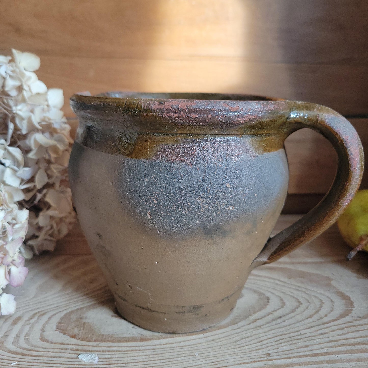 Antique Stoneware Jug, Part Glazed Interior and Rim, Dijon Region France c.1920