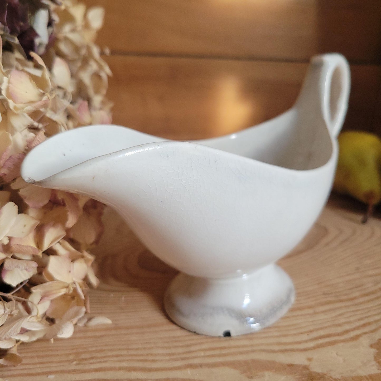 Antique French White Ironstone Saucière / Gravy Jug, Late 19th Century