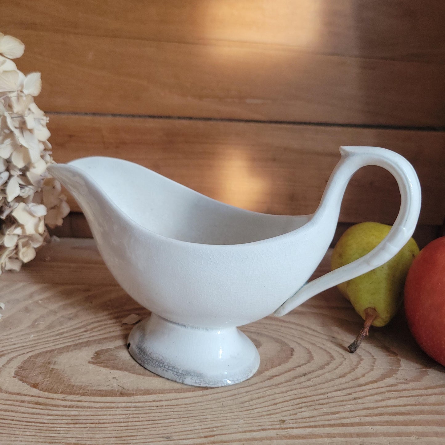 Antique French White Ironstone Saucière / Gravy Jug, Late 19th Century