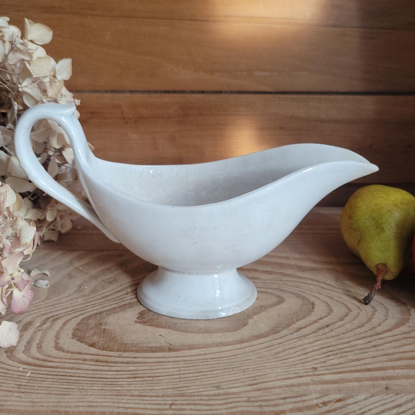 Antique French White Ironstone Saucière / Gravy Jug, Late 19th Century
