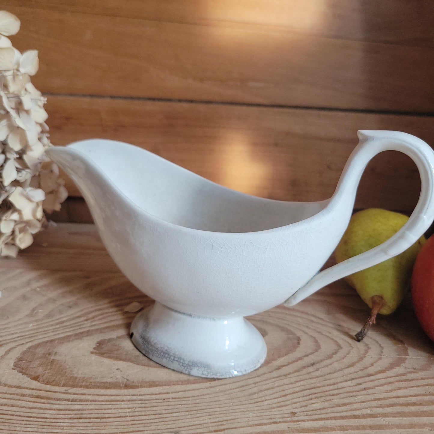 Antique French White Ironstone Saucière / Gravy Jug, Late 19th Century