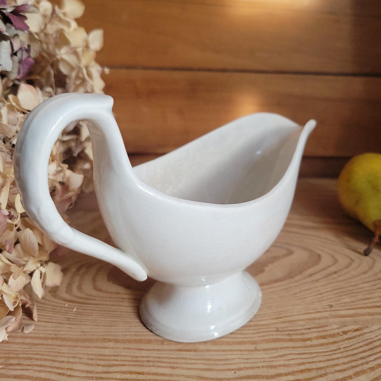 Antique French White Ironstone Saucière / Gravy Jug, Late 19th Century