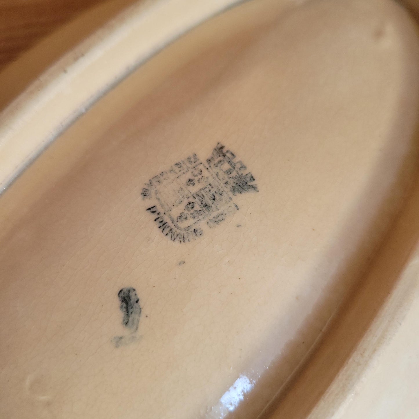 Antique Brown Transferware Oval Ravier Dish, Floral Design, Onnaing, France c.1890