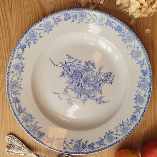 Antique Blue and White Floral Platter by Pexonne, France c.1900