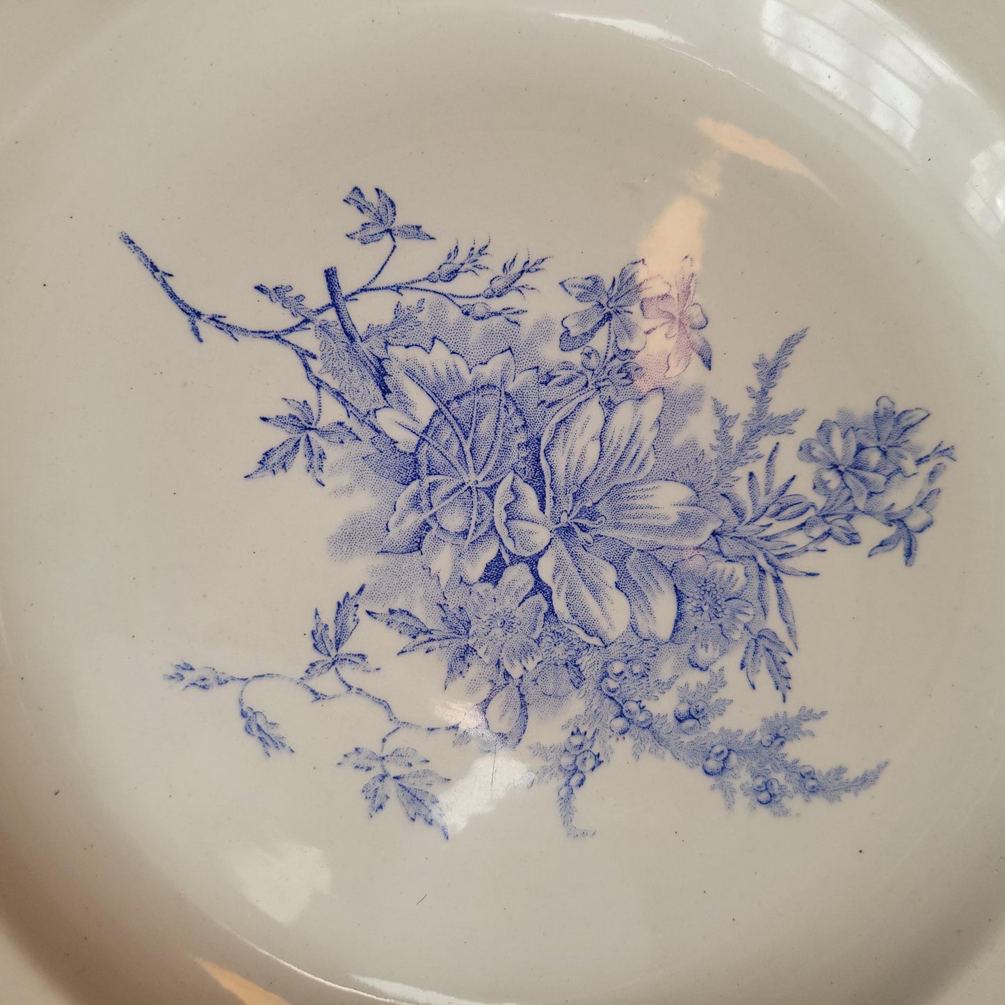 Antique Blue and White Floral Platter by Pexonne, France c.1900