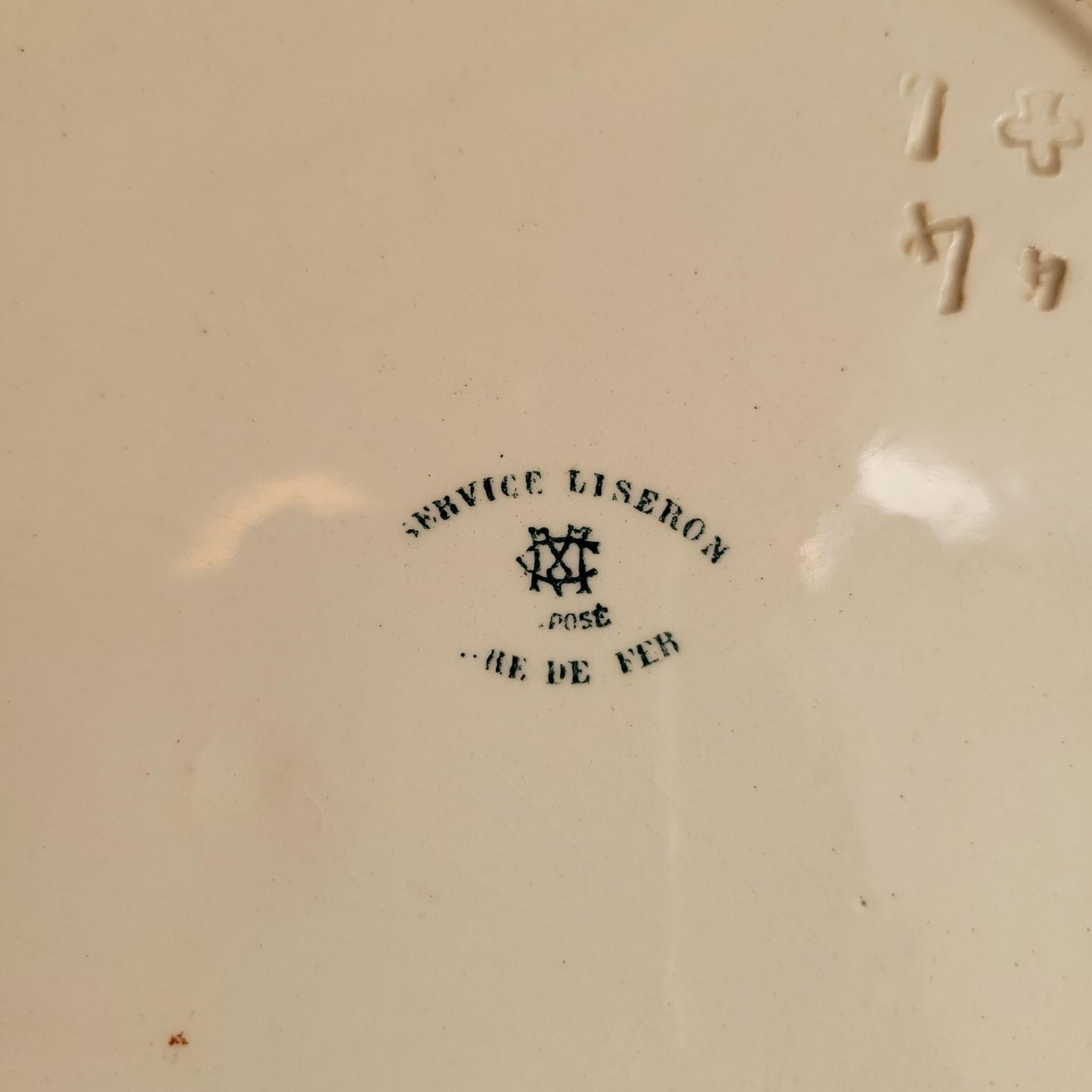 Large Green Transferware Platter, Creil et Montereau ‘Liseron’