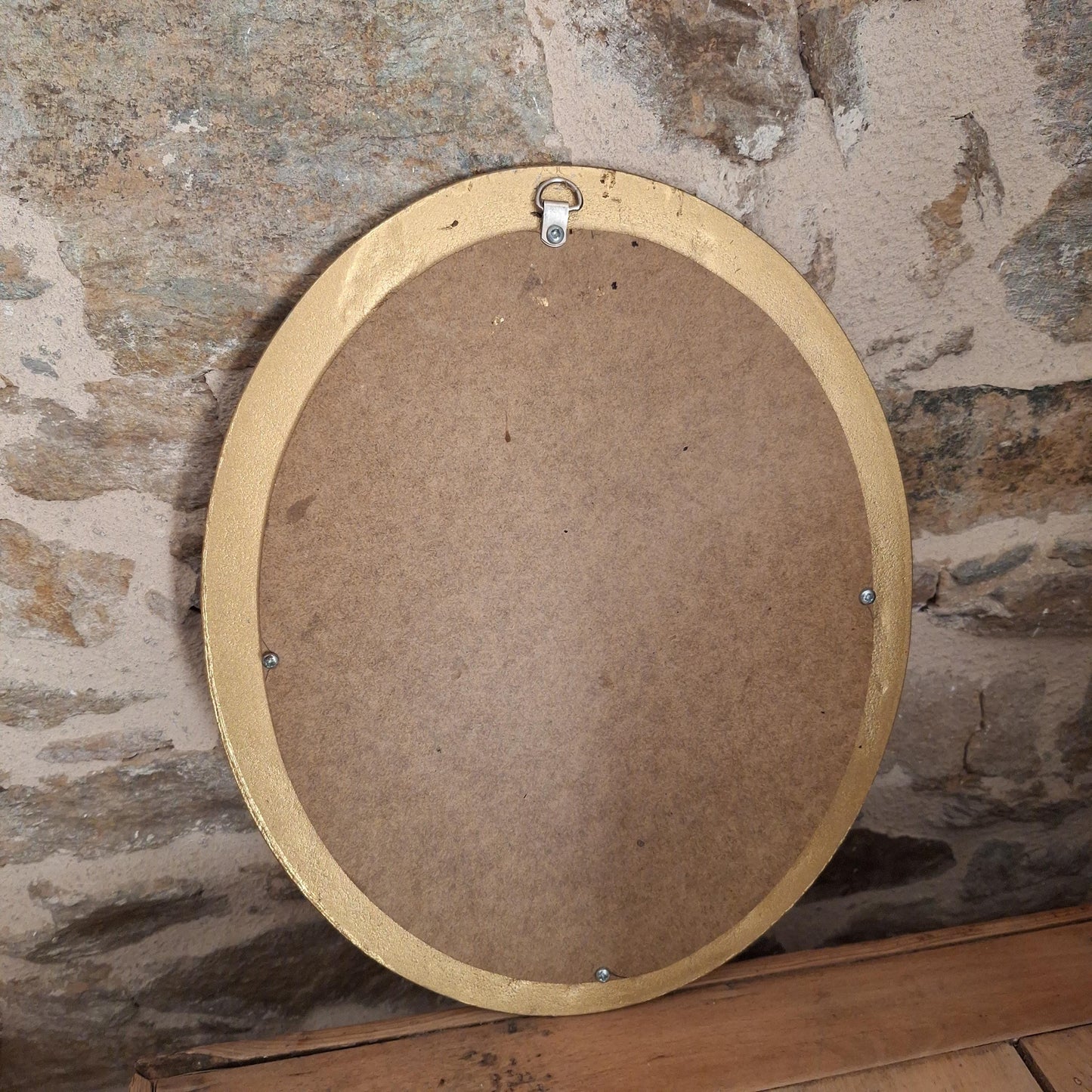 Antique French Gilt Metal Oval Mirror Ornate Frame c1920 Small Wall Mirror
