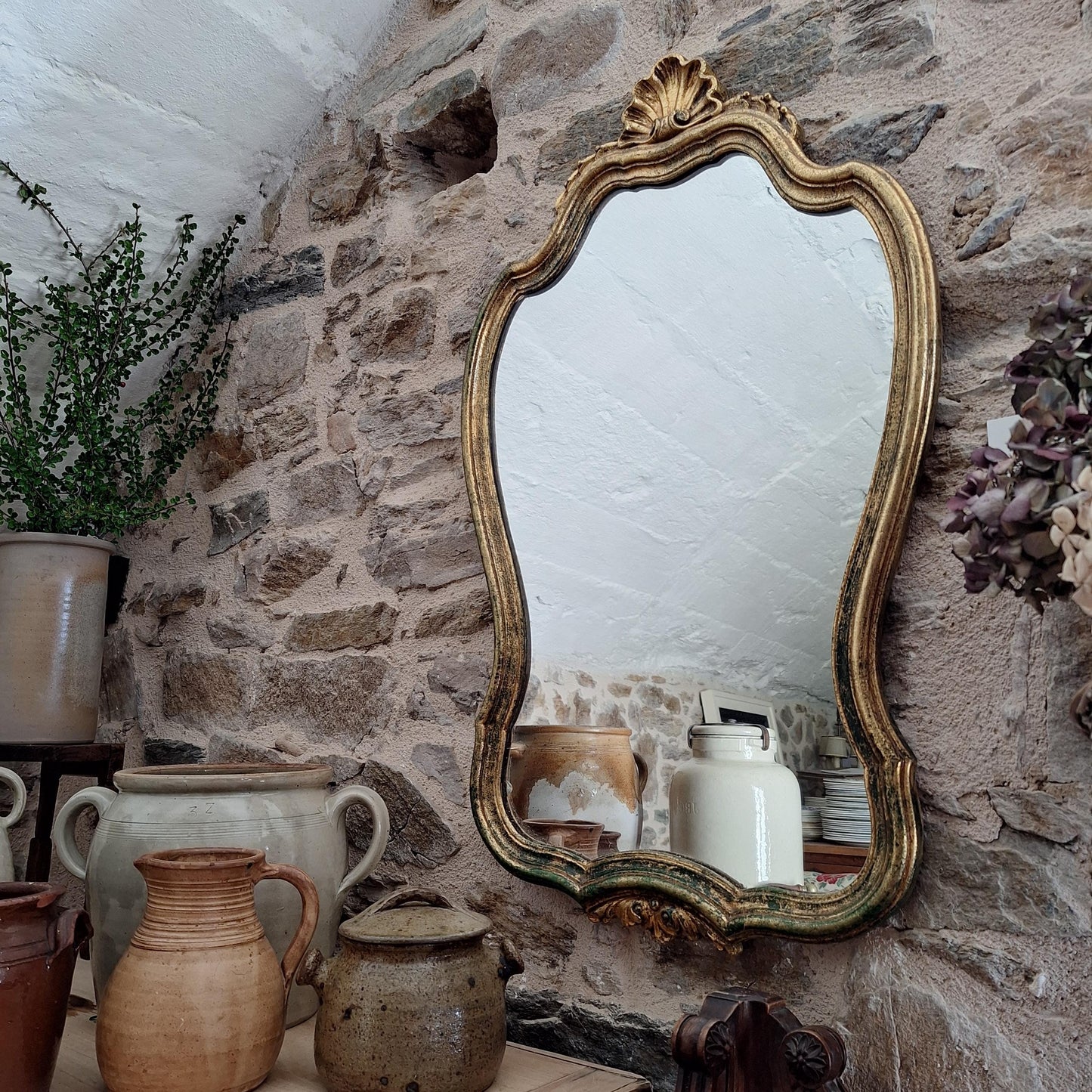 Large Antique French Oval Gilt Mirror Scallop Shell Frame c1900