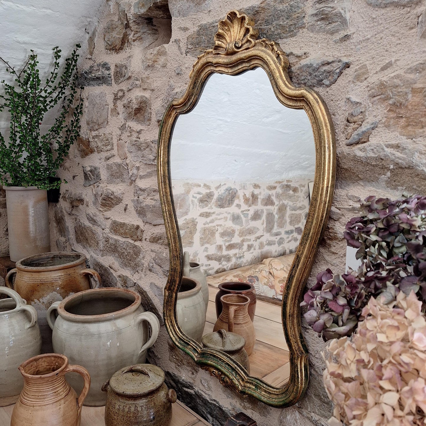 Large Antique French Oval Gilt Mirror Scallop Shell Frame c1900