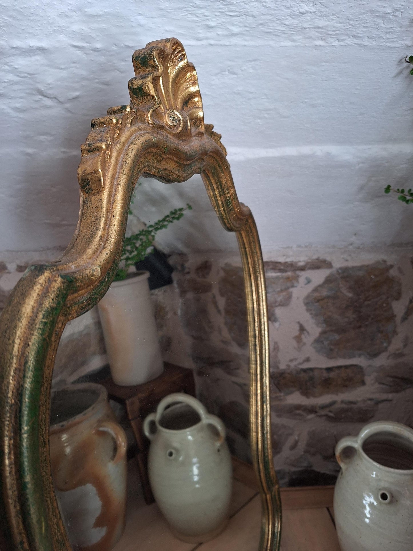 Large Antique French Oval Gilt Mirror Scallop Shell Frame c1900