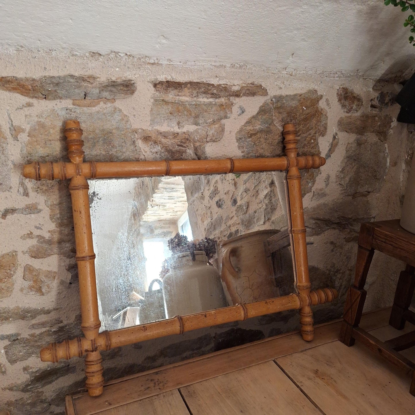 Antique French Bamboo Mirror Rectangular Wall Mirror c1920