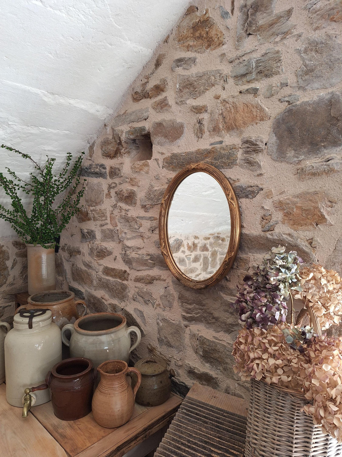Antique French Oval Mirror wood and plaster Frame Cross Motif c1920 Wall Mirror