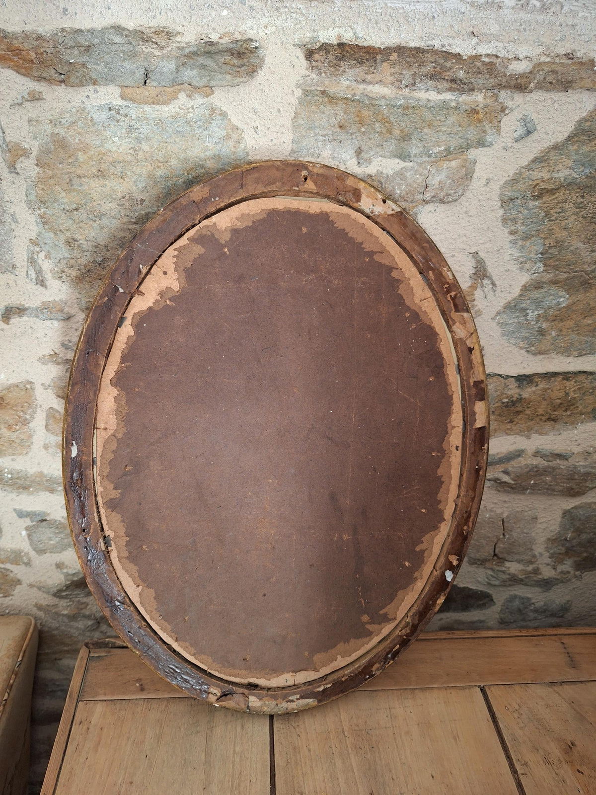Antique French Oval Mirror wood and plaster Frame Cross Motif c1920 Wall Mirror