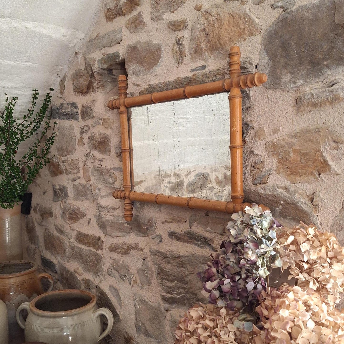 Antique French Bamboo Mirror Rectangular Wall Mirror c1920