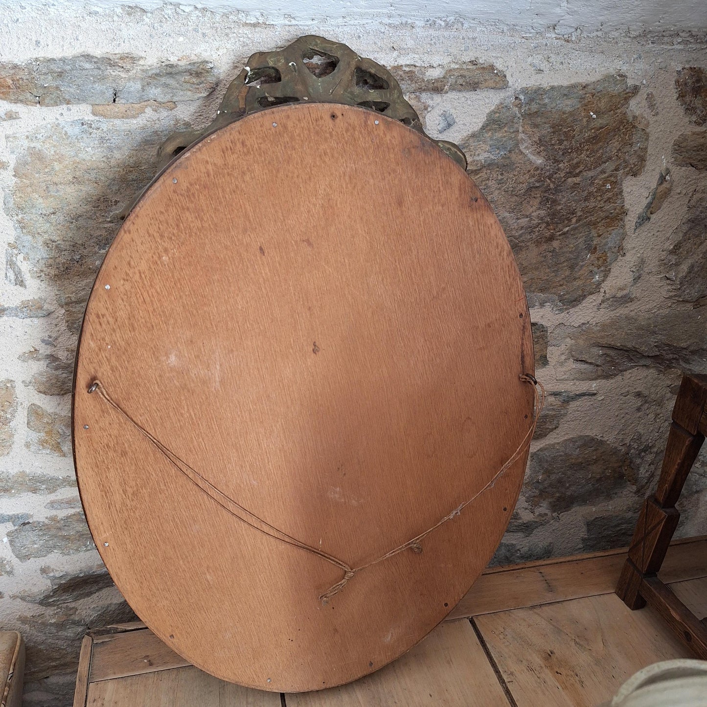 Antique French Oval Mirror with Ribbon Motif Moulding, Gilt Wood Plaster Frame c1890, Medium Size
