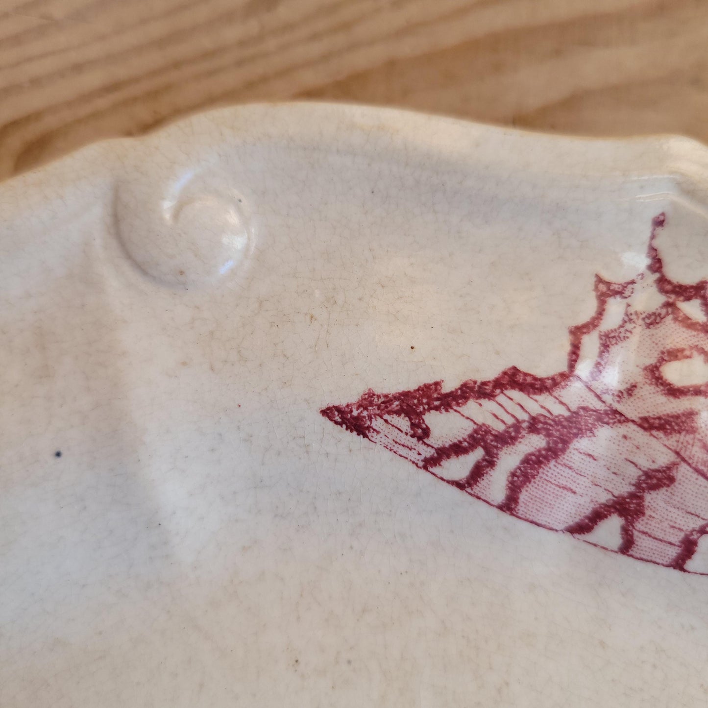 Antique Red Transferware Dinner Plate with Butterflies and Floral Motif, France c.1890