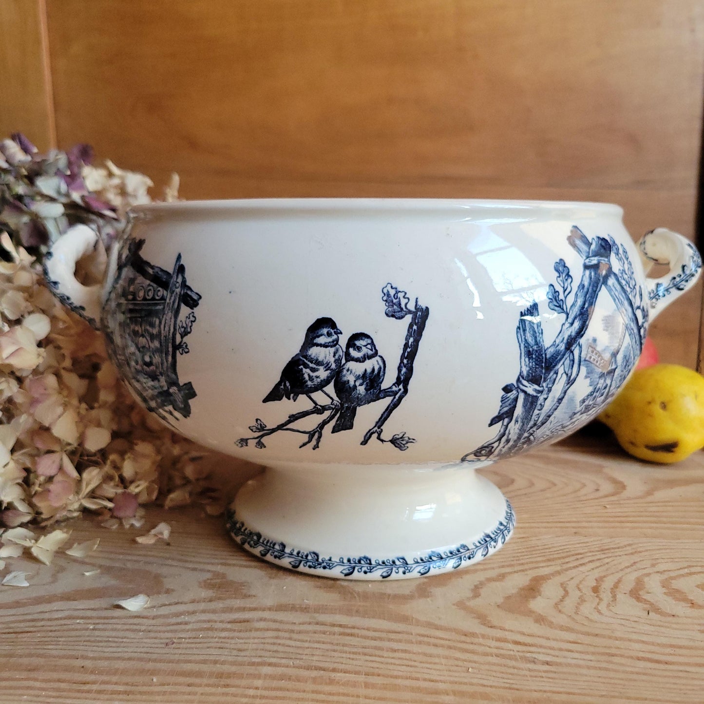 Antique Blue and White Transferware Soupière for Paris Department Store, France c.1900