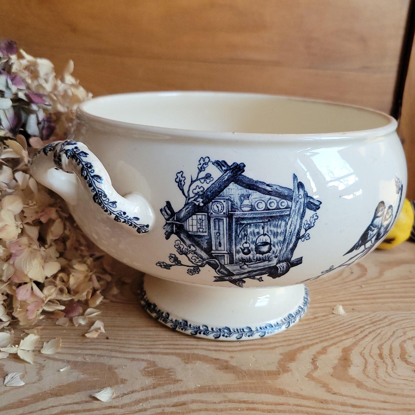 Antique Blue and White Transferware Soupière for Paris Department Store, France c.1900