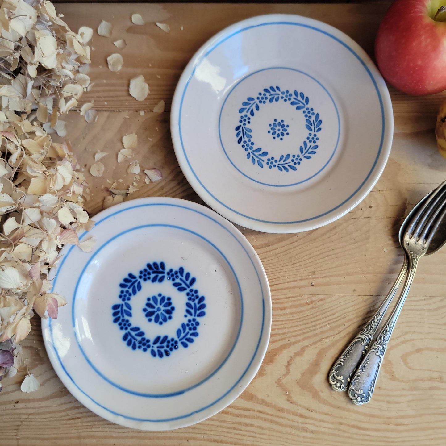Pair of Antique Blue Transferware Side Plates, French Production c.1900