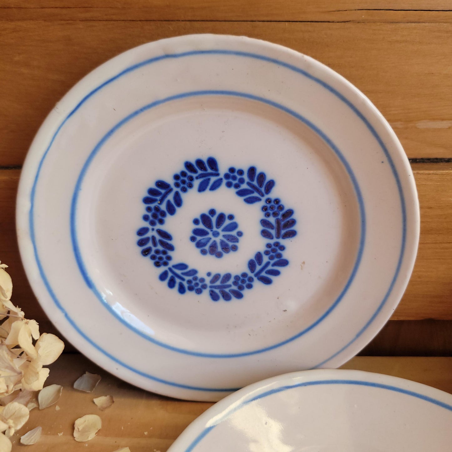 Pair of Antique Blue Transferware Side Plates, French Production c.1900