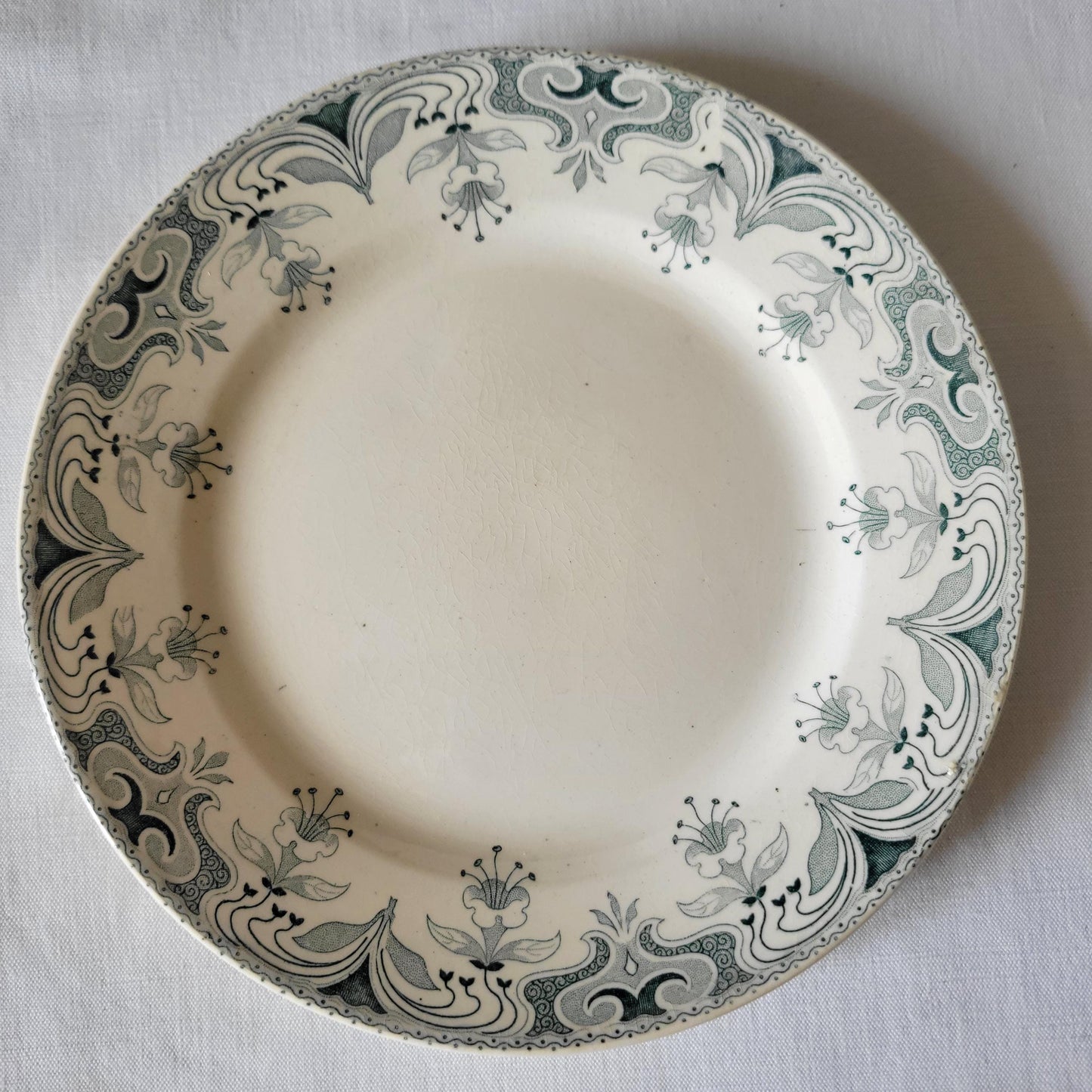SET 6 mismatched antique green transferware dessert plates c 1880 - 1900