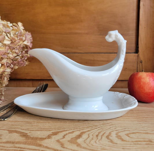 Paris Porcelain Empire Style Lion Head Saucier with Attached Stand, France c.1900