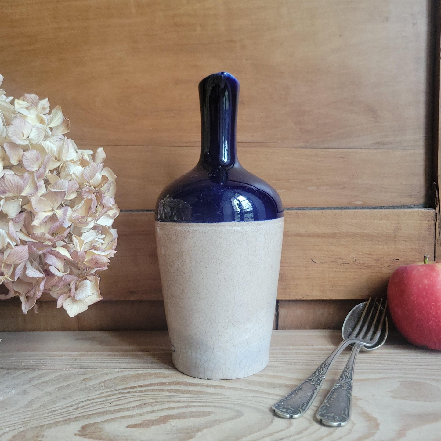 St Uze ‘Dolfi’ Advertising Bottle, Indigo and Ecru Glaze, France c.1900
