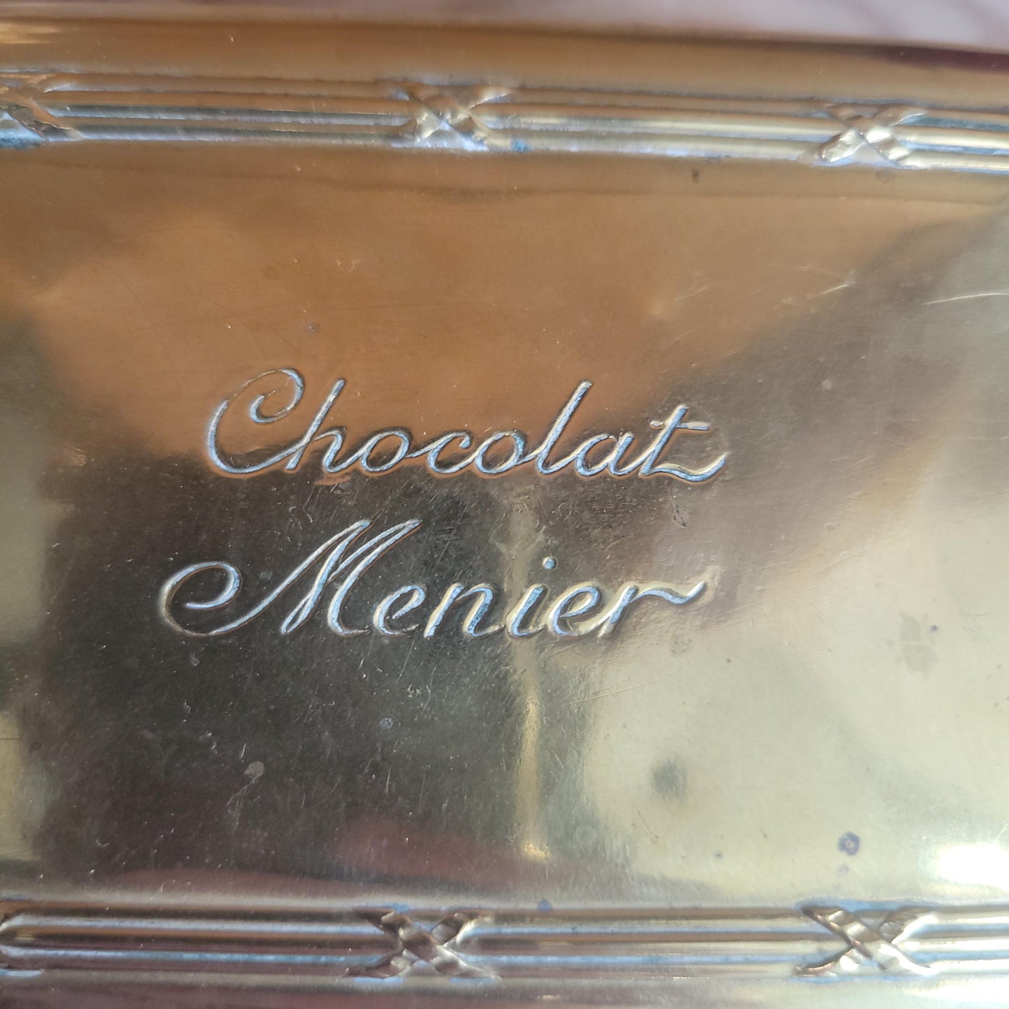Antique Brass Chocolat Menier Box with Hinged Lid, France c.1900