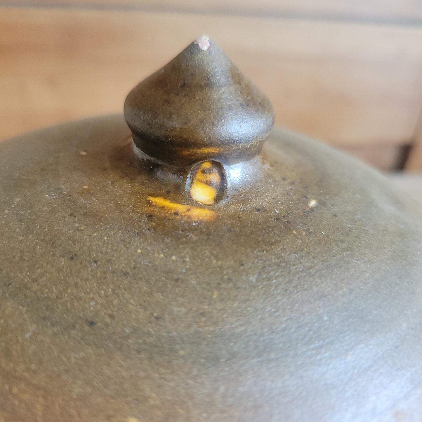 Small Stoneware Lidded Pot with Brown Glaze and White Interior, France c.1920